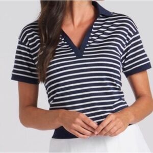 Puma Navy and White Striped Polo Shirt